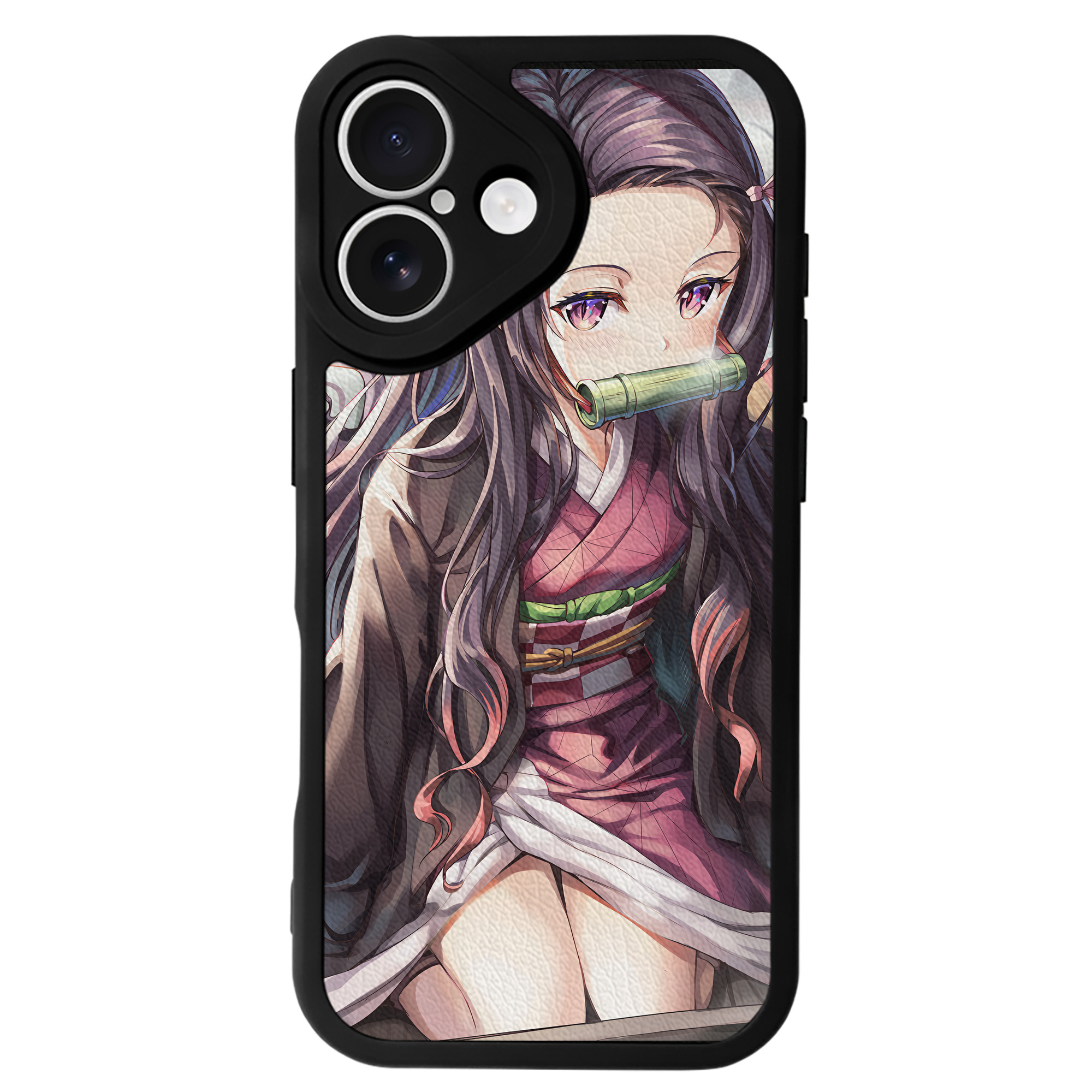 （画像用） 鬼滅の刃（きめつのやいば）竈門 禰󠄀豆子／かまど ねずこ Kamado Nezuko 【iPhone 16シリーズ対応】シリコンスマホケース（レザー調） 材質：シリコン
